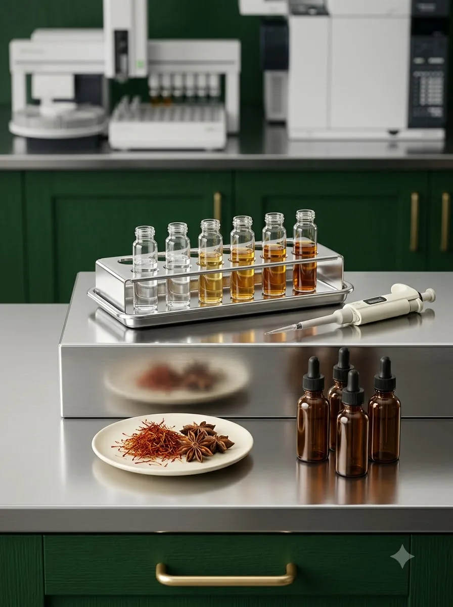 Controlled botanical fractions and amber samples in an analytical laboratory